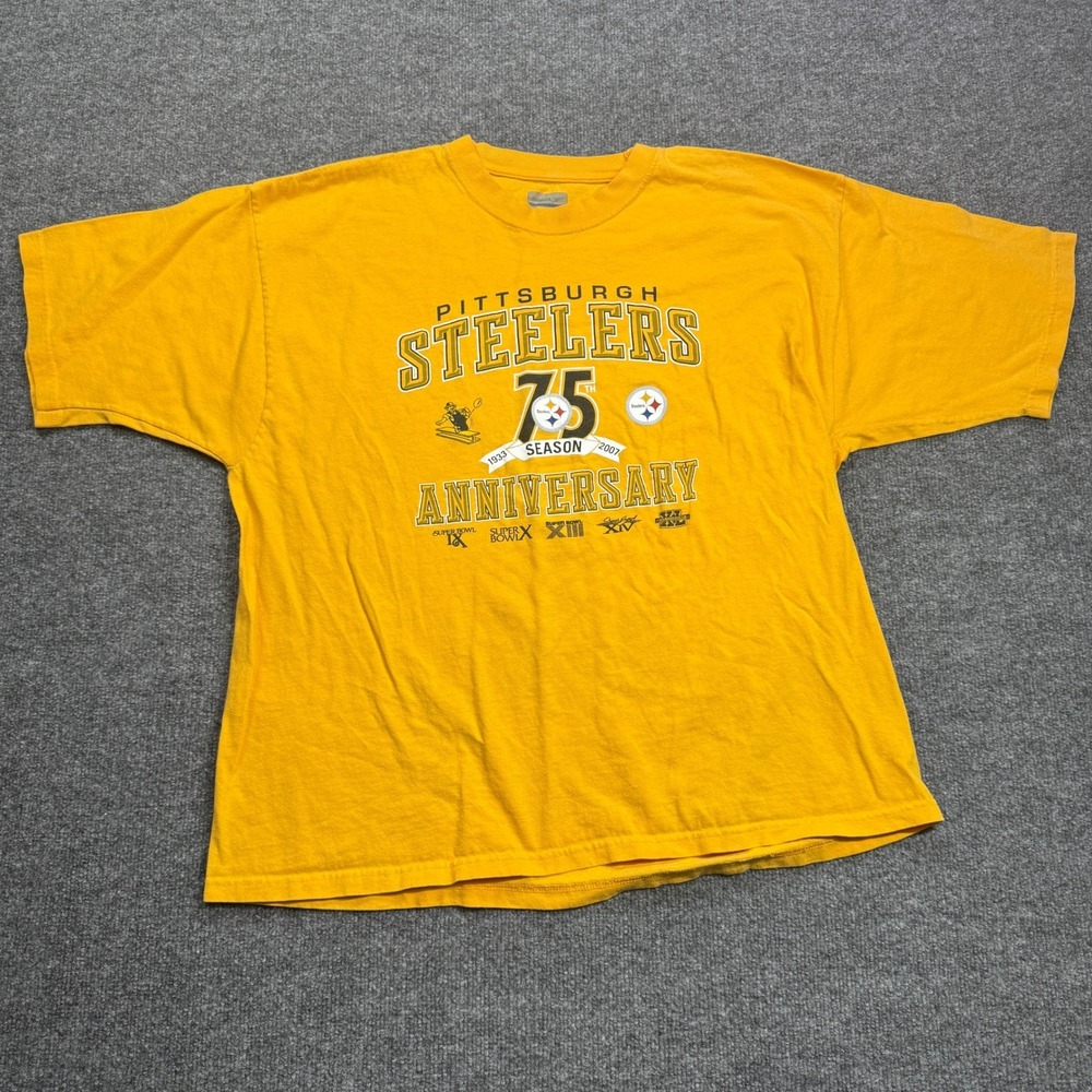 Pittsburgh Steelers Reebok T Shirt Mens XL Yellow 75th Anniversary